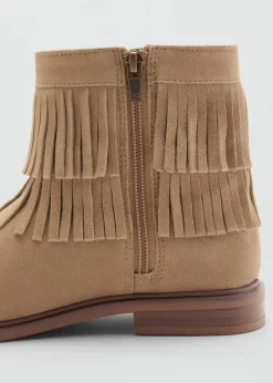 Dzieci MANGO Buty*Skórzane botki z frędzlami