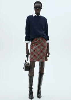 MANGO Spódnice*Spódnica w kratkę z koronkowym wykończeniem