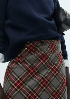 MANGO Spódnice*Spódnica w kratkę z koronkowym wykończeniem