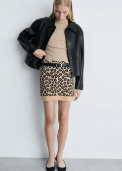MANGO Spódnice*Spódnica z dzianiny w lamparcie cętki