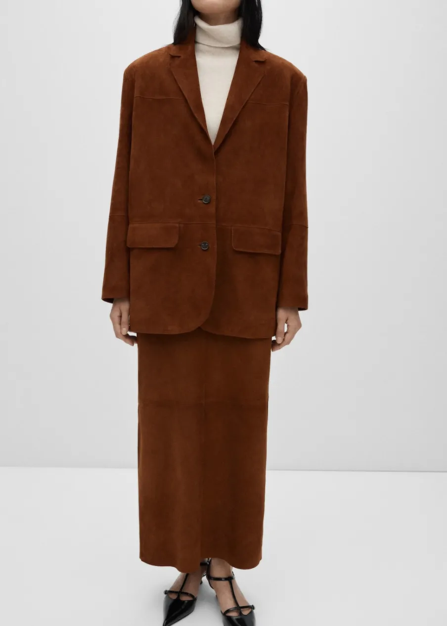 MANGO Spódnice|Skóra*Spódnica zamszowa z rozcięciem