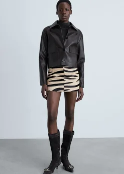 MANGO Spódnice|Skóra*Spódnica ze skóry z włosiem w zebrę