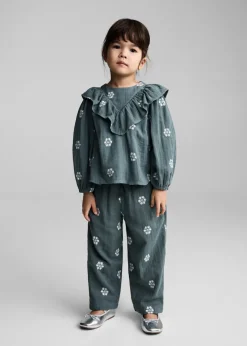 Dzieci MANGO Spodnie*Spodnie bawełniane haftowane