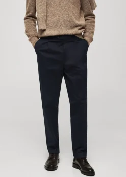 MANGO Spodnie*Spodnie z zakładkami z bawełnianego diagonalu