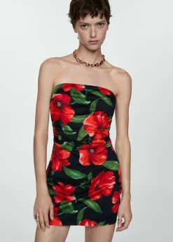 MANGO Sukienki I Kombinezony*Sukienka bez ramiączek w kwiaty