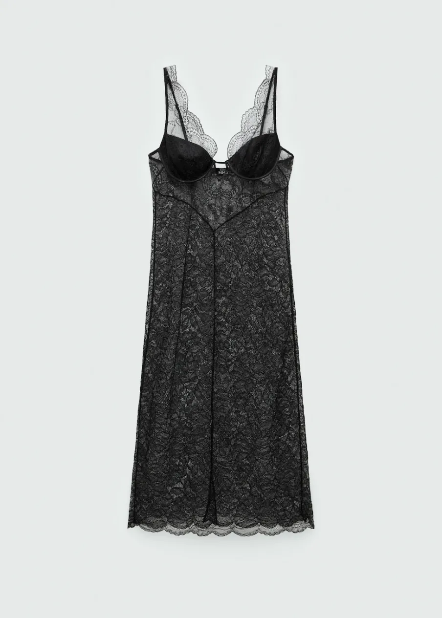 MANGO Sukienki I Kombinezony*Sukienka bieliźniana z gipiury