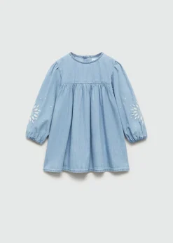 Dzieci MANGO Sukienki I Kombinezony*Sukienka dżinsowa z kwiatowym haftem