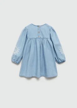 Dzieci MANGO Sukienki I Kombinezony*Sukienka dżinsowa z kwiatowym haftem