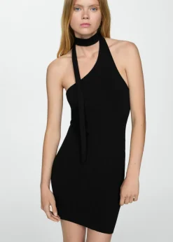 MANGO Sukienki I Kombinezony*Sukienka dzianinowa wiązana na szyi