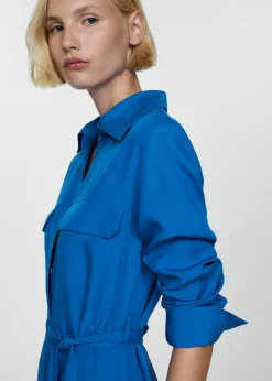 MANGO Sukienki I Kombinezony*Sukienka koszulowa z lyocellu wiązana w pasie