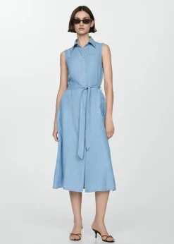 MANGO Sukienki I Kombinezony*Sukienka koszulowa z lyocellu wiązana w pasie