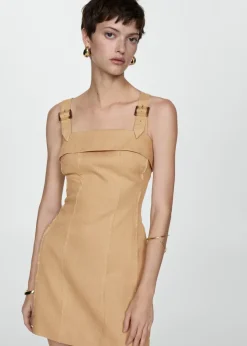 MANGO Sukienki I Kombinezony*Sukienka lniana na ramiączkach ze sprzączkami