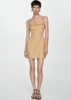 MANGO Sukienki I Kombinezony*Sukienka lniana na ramiączkach ze sprzączkami