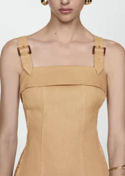 MANGO Sukienki I Kombinezony*Sukienka lniana na ramiączkach ze sprzączkami