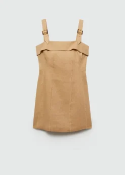 MANGO Sukienki I Kombinezony*Sukienka lniana na ramiączkach ze sprzączkami