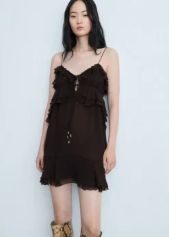 MANGO Sukienki I Kombinezony*Sukienka na ramiączkach z szyfonu z falbankami