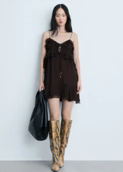 MANGO Sukienki I Kombinezony*Sukienka na ramiączkach z szyfonu z falbankami