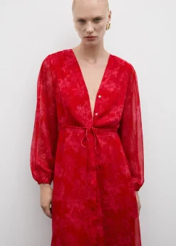 MANGO Sukienki I Kombinezony*Sukienka w kwiaty z węzłem