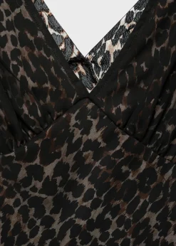 MANGO Sukienki I Kombinezony*Sukienka w lamparcie cętki z dekoltem w szpic