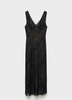 MANGO Sukienki I Kombinezony*Sukienka w lamparcie cętki z dekoltem w szpic