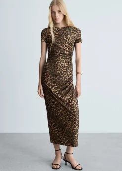 MANGO Sukienki I Kombinezony*Sukienka w panterkę z marszczeniami