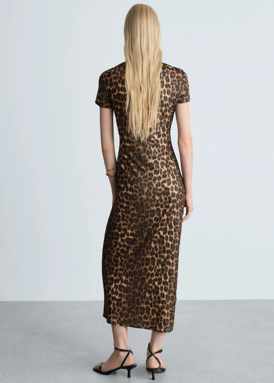 MANGO Sukienki I Kombinezony*Sukienka w panterkę z marszczeniami