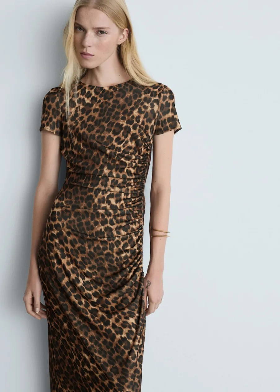MANGO Sukienki I Kombinezony*Sukienka w panterkę z marszczeniami