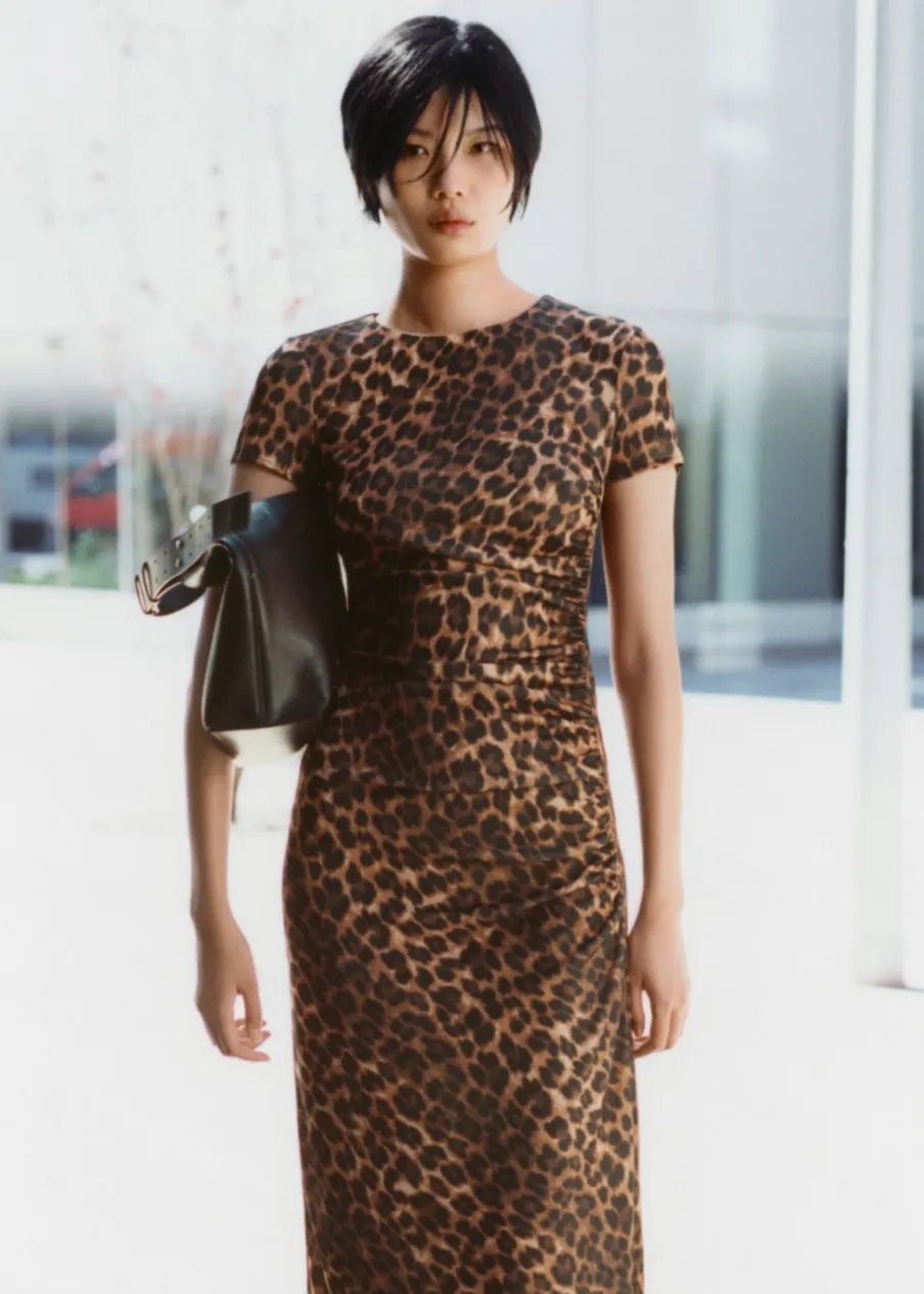 MANGO Sukienki I Kombinezony*Sukienka w panterkę z marszczeniami