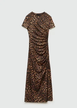 MANGO Sukienki I Kombinezony*Sukienka w panterkę z marszczeniami