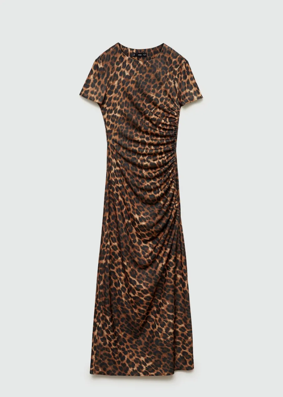 MANGO Sukienki I Kombinezony*Sukienka w panterkę z marszczeniami