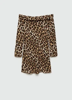 MANGO Sukienki I Kombinezony*Sukienka w panterkę z odkrytymi ramionami