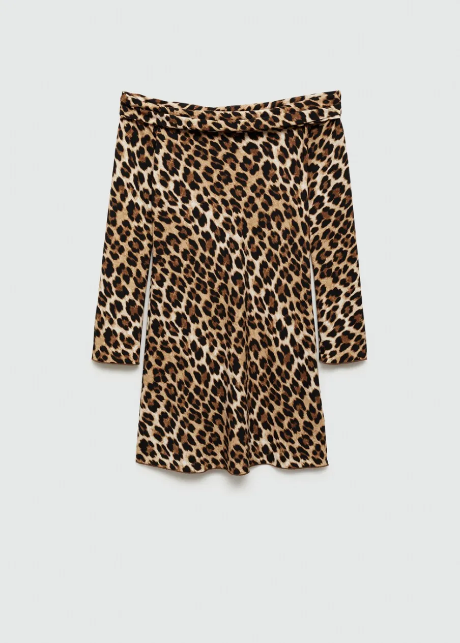 MANGO Sukienki I Kombinezony*Sukienka w panterkę z odkrytymi ramionami