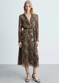 MANGO Sukienki I Kombinezony*Sukienka w panterkę z wiązaniem