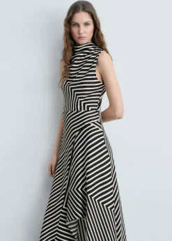 MANGO Sukienki I Kombinezony*Sukienka w paski o asymetrycznym kroju z drapowaniem