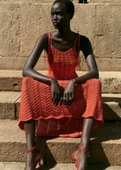 MANGO Sukienki I Kombinezony*Sukienka z ażurowej dzianiny z wiązaniem