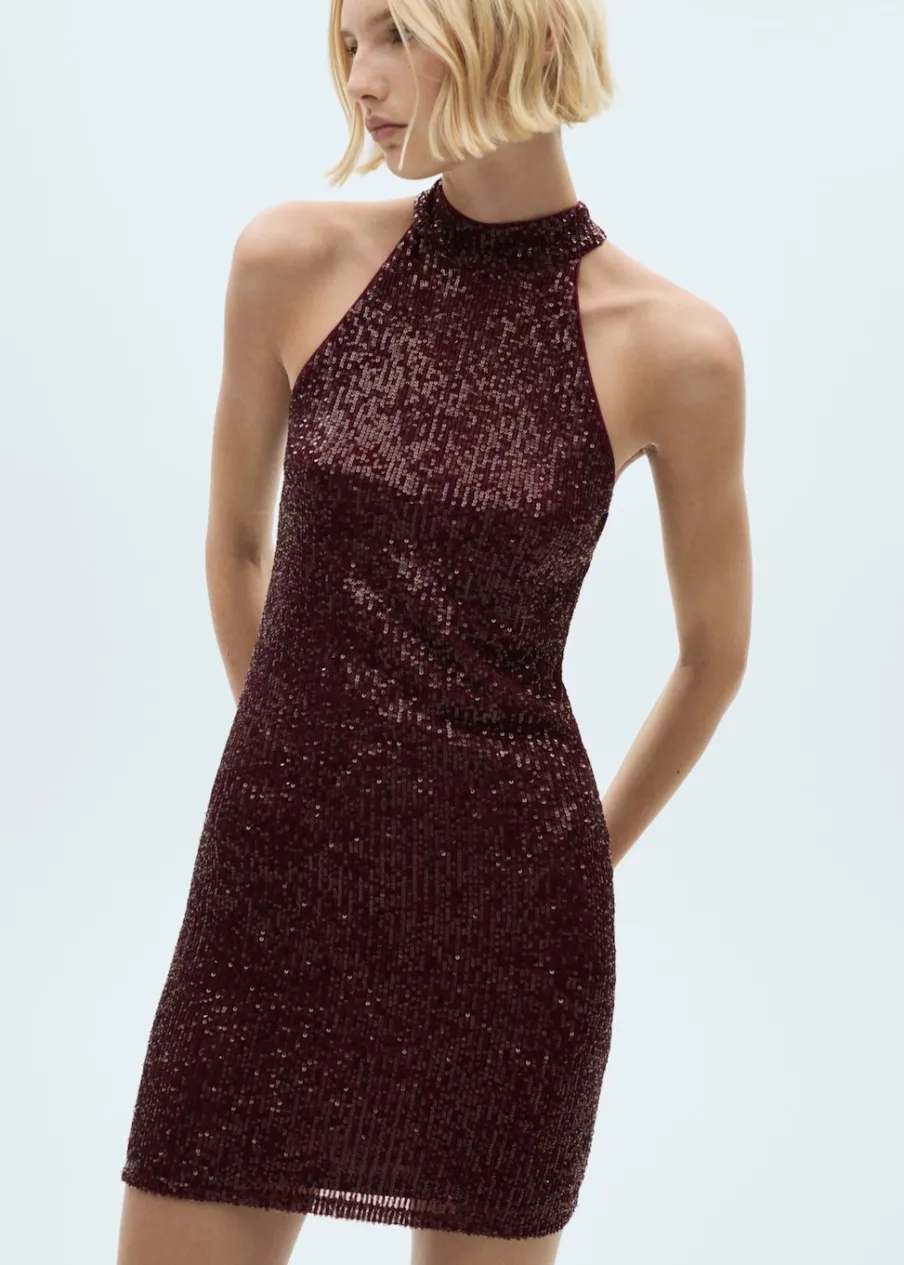 MANGO Sukienki I Kombinezony*Sukienka z cekinami dekolt halter