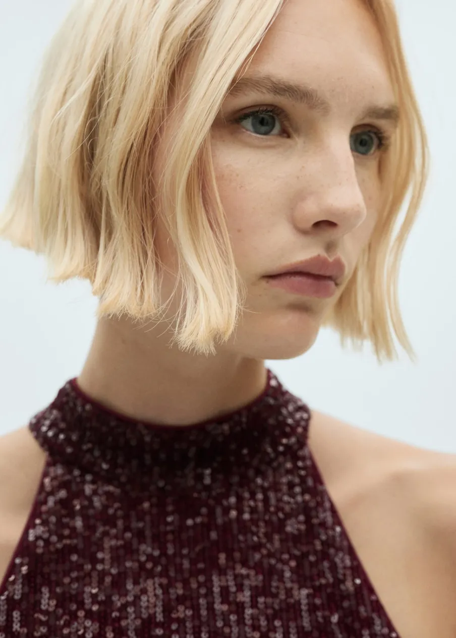 MANGO Sukienki I Kombinezony*Sukienka z cekinami dekolt halter