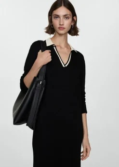 MANGO Sukienki I Kombinezony*Sukienka z dzianiny z kontrastowym kołnierzykiem