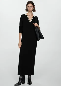 MANGO Sukienki I Kombinezony*Sukienka z dzianiny z kontrastowym kołnierzykiem