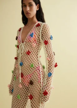 MANGO Sukienki I Kombinezony*Sukienka z dzianiny z ozdobnymi kwiatami