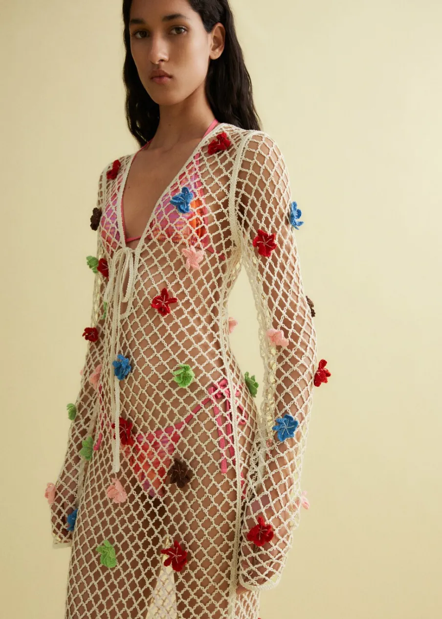 MANGO Sukienki I Kombinezony*Sukienka z dzianiny z ozdobnymi kwiatami