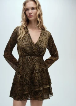 MANGO Sukienki I Kombinezony*Sukienka z falbankami i zwierzęcym wzorem