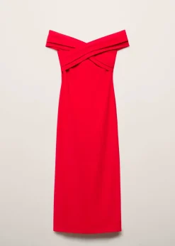 MANGO Sukienki I Kombinezony*Sukienka z kopertowym dekoltem z odkrytymi ramionami