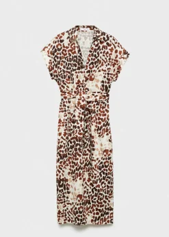 MANGO Sukienki I Kombinezony*Sukienka ze zwierzęcym wzorem i wiązaniem