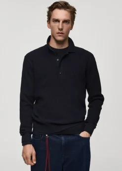 MANGO Kardigany I Swetry|Koszulki Polo*Sweter polo z prążkowanej dzianiny z mieszanki bawełny
