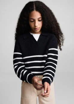 Dzieci MANGO Swetry I Kardigany*Sweter w paski z kołnierzykiem polo