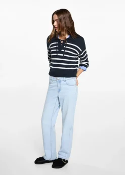 MANGO Swetry I Kardigany*Sweter w paski z kołnierzykiem polo