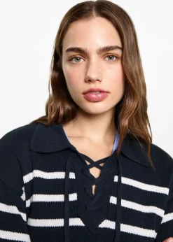 MANGO Swetry I Kardigany*Sweter w paski z kołnierzykiem polo