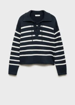 MANGO Swetry I Kardigany*Sweter w paski z kołnierzykiem polo