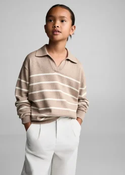 Dzieci MANGO Swetry I Kardigany*Sweter w paski z kołnierzykiem polo
